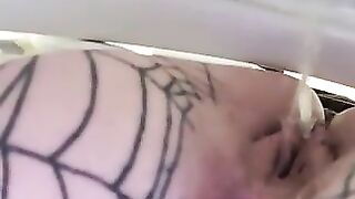 Horny slut in fishnets and harness wants hard cock