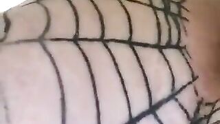 Horny woman in stockings squats over flushing toilet