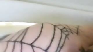 Woman gets her ass licked by a dog while wearing a fishnet thong