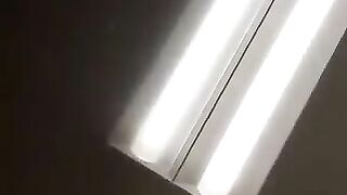 Chick in fishnets takes a big shit on the toilet