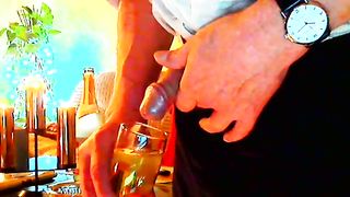 Pissing in champagne glass