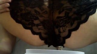 panty pooping in her black underwear