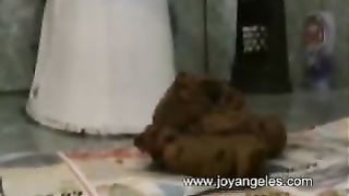 filming herself while taking a shit on a news paper