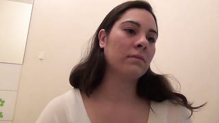 girl takes a shit on the toilet however we dont see poop