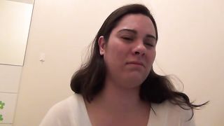 girl takes a shit on the toilet however we dont see poop