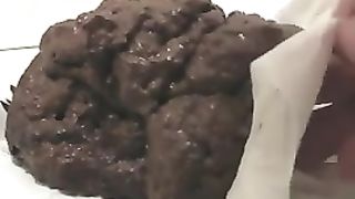 female pooping on the floor and throwing the shit away