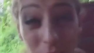 Nasty German girl shitting on a porch
