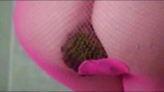 Pretty brunette pooing in pantyhose tease