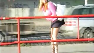 Stunning public panty poop tease