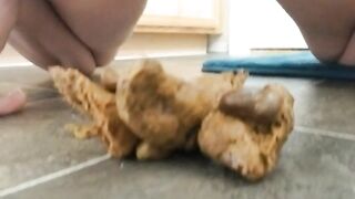 Yellow soft long shit from lovely amateur ass