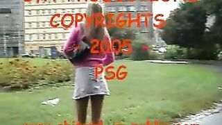 Blonde sexy girl panty pee and shits in the park