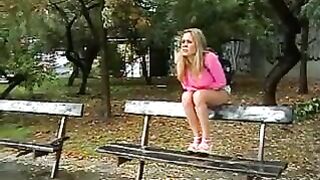 Blonde sexy girl panty pee and shits in the park