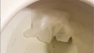 Kinky mature with fat pussy teasing and pooping in the toilet