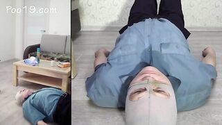 Shaved pussy mistress pooping for the slave