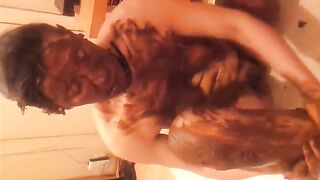Dirty lady gets covered in scat