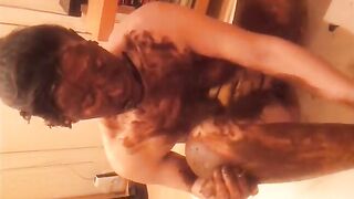 Dirty lady gets covered in scat