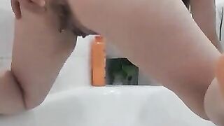 Yummy wife and hot chick poops doggy style