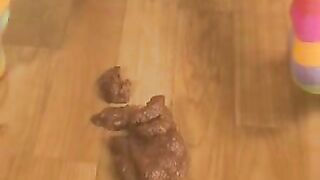 Naked blonde milf smearing and eating shit