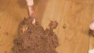 Naked blonde milf smearing and eating shit