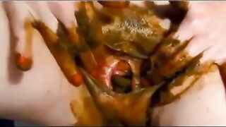 Stuffing Shitty Pantyhose In Her Pussy Solo