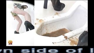 Kinky tall sexy brunette girl dropping messy shit