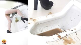 Kinky tall sexy brunette girl dropping messy shit