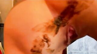 Cheeky sticky shit from tight asshole