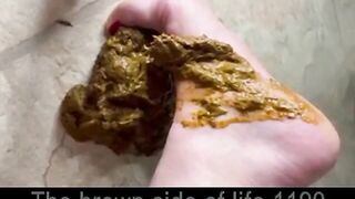 Pooping on her own feet