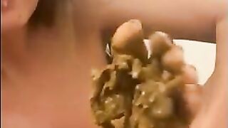 Kinky brunette MILF smearing shit on her feet