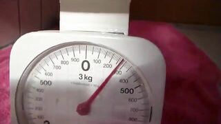 Thick messy brown chocolate on the weight