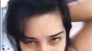 Yummy sweet brunette lady shitting in the toilet