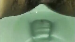 Yummy sweet brunette lady shitting in the toilet