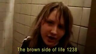 Nasty blonde gal caught shitting in the toilet