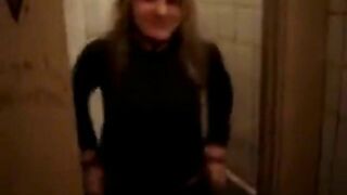 Nasty blonde gal caught shitting in the toilet
