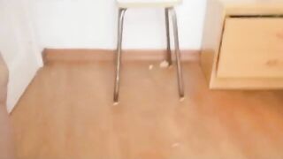 Thick busty babe showing her hot ass while shitting