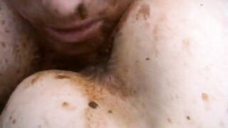 Dirty dude licking and swallows diarrhea