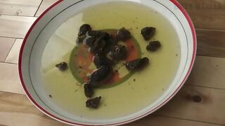 Filling the bowl with piss and shit