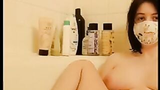 Cute brunette babe and lovely shit in the bath tub