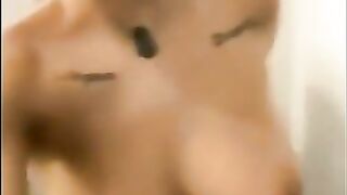 Busty beauty wife pooping show