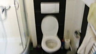 Kinky brunette nerdy babe pissing and pooping