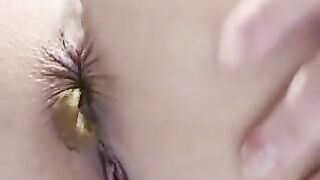 Dark hot asshole leaking shit