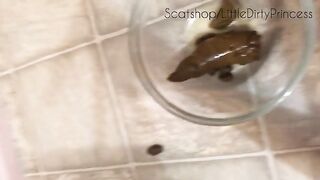 Small tits and shaved pussy babe dropping hot shit