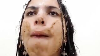 Beautiful latina lady covered in the shit