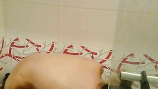 Dirty masked blonde girl masturbates and poop