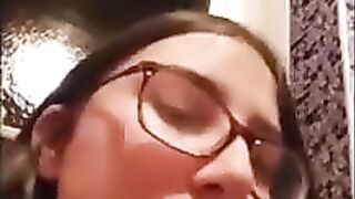 Busty teen girlfriend eating her shit