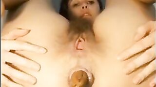 Sweet hairy brunette gal shit closeup
