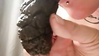 Dark thick turd closeup