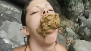 Eating her yummy mess