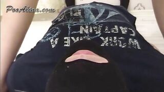 Nasty MILF shitting on her poop hungry slave