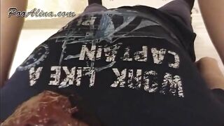 Nasty MILF shitting on her poop hungry slave